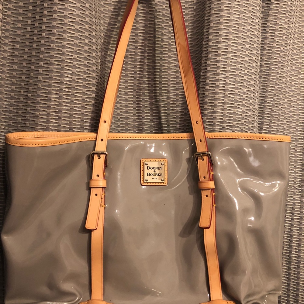 Gray patent leather